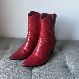 Coconuts by Matisse Women's Pointe Boots RED Faux Snakeskin 8M 2 1/2" Heel